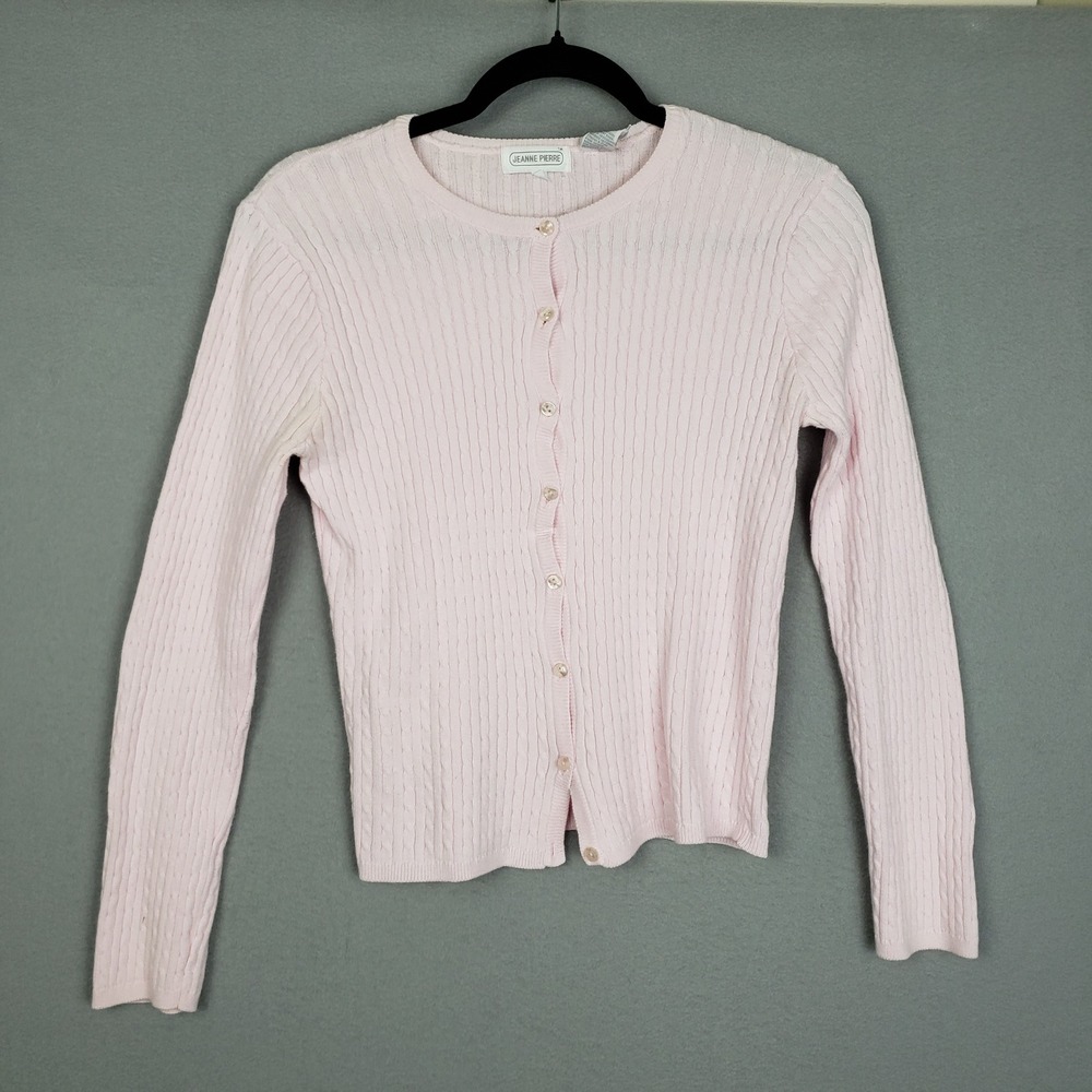 Vintage Jeanne Pierre Size M Cable Knit Cardigan Sweater Pastel Pink Coquette